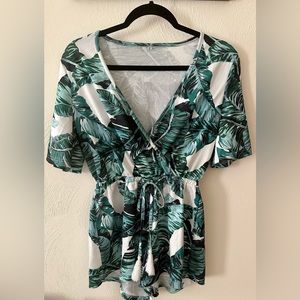Tropical Leaf-Print Romper